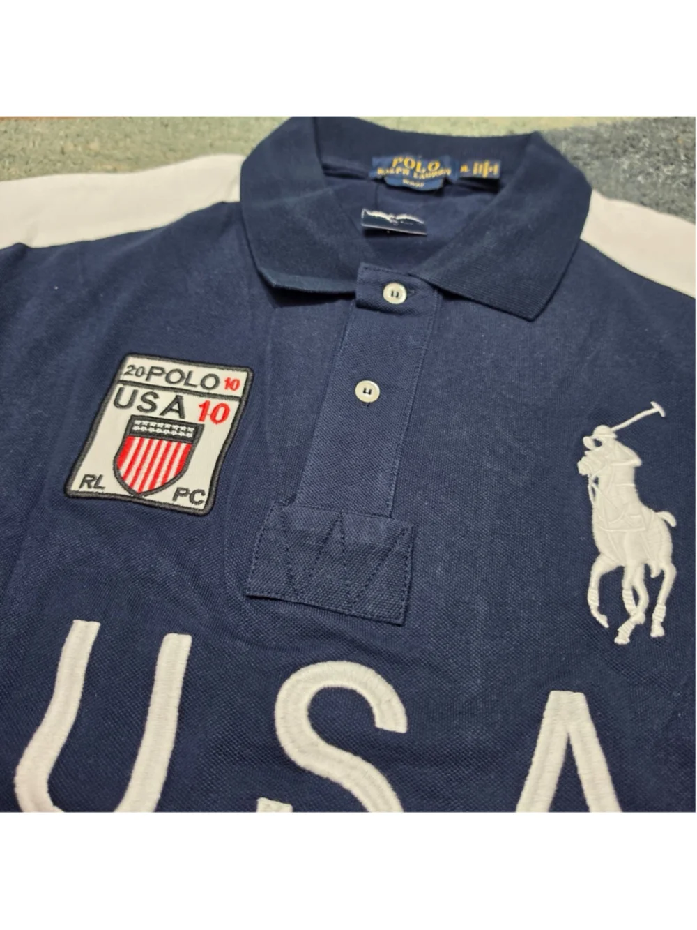 Polo Ralph Lauren USA Big Pony Polo Shirt XL Navy White Slim Fit